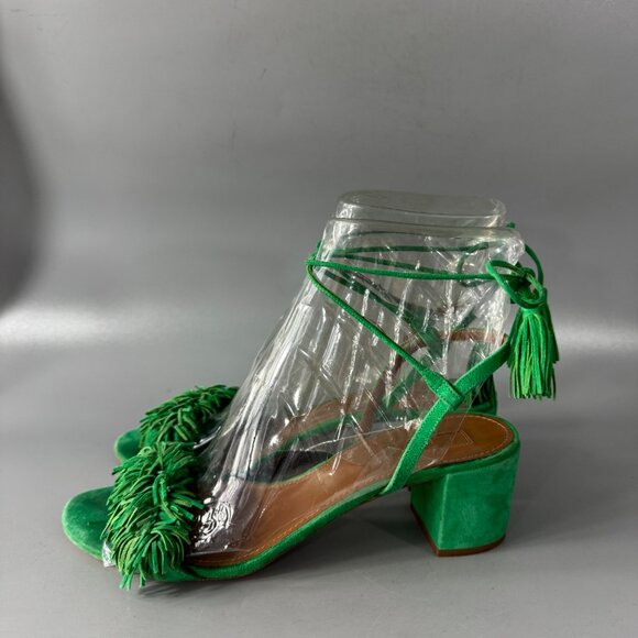 Aquazzura Green Suede Tassel Accents Sandals, Size 41 - Picture 5 of 12